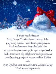 Read more about the article Życzenia z okazji Świąt Bożego Narodzenia oraz Nowego Roku!